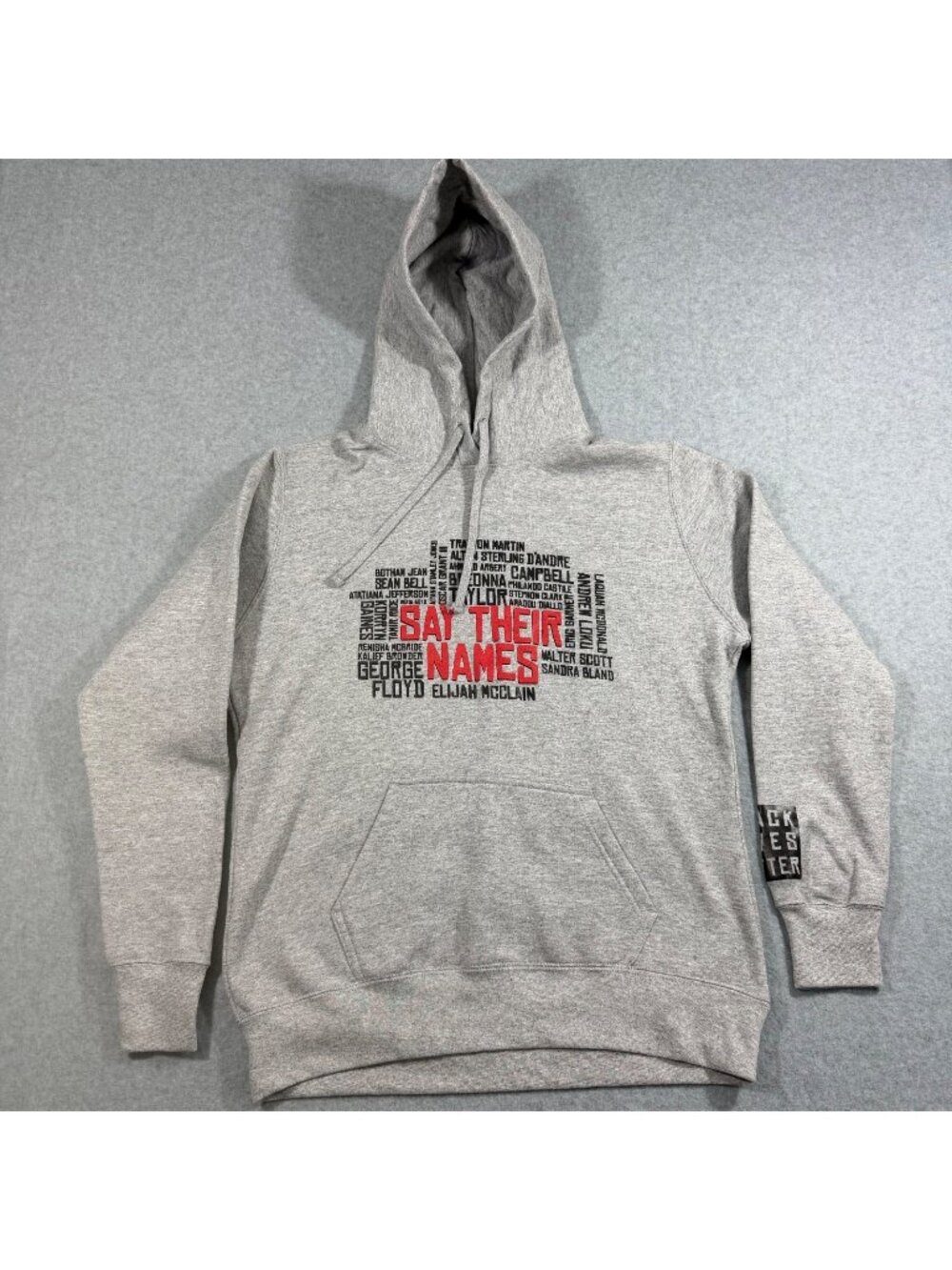 Say Their Names BLM Women's Large Gray Black Lives Matter Graphic Hoodie